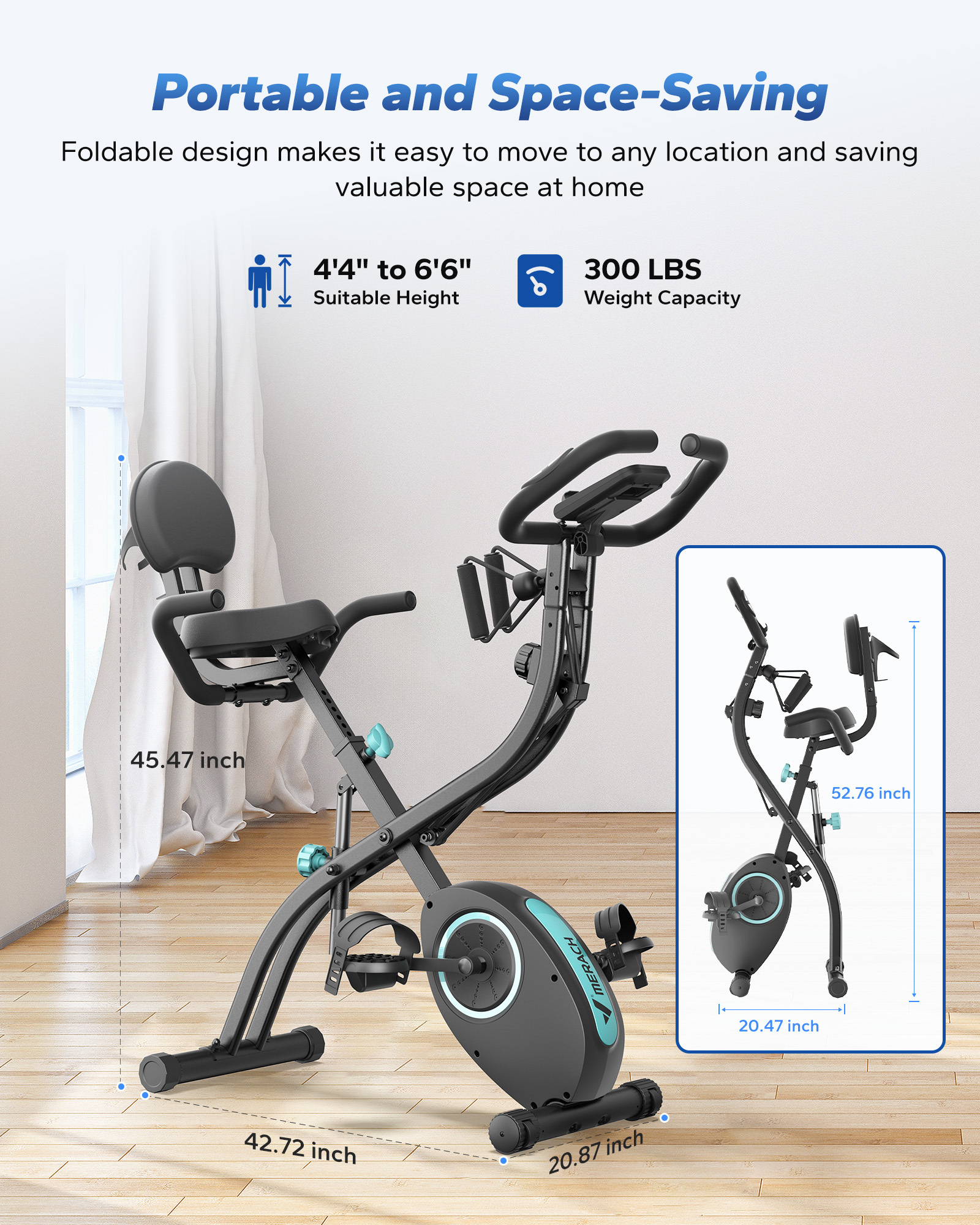 MERACH Folding Exercise Bike, 4 in 1 Magnetic Upright Bike with 16 Levels of Resistance for Home Indoor Cardio Workout Max Weight 300 lbs