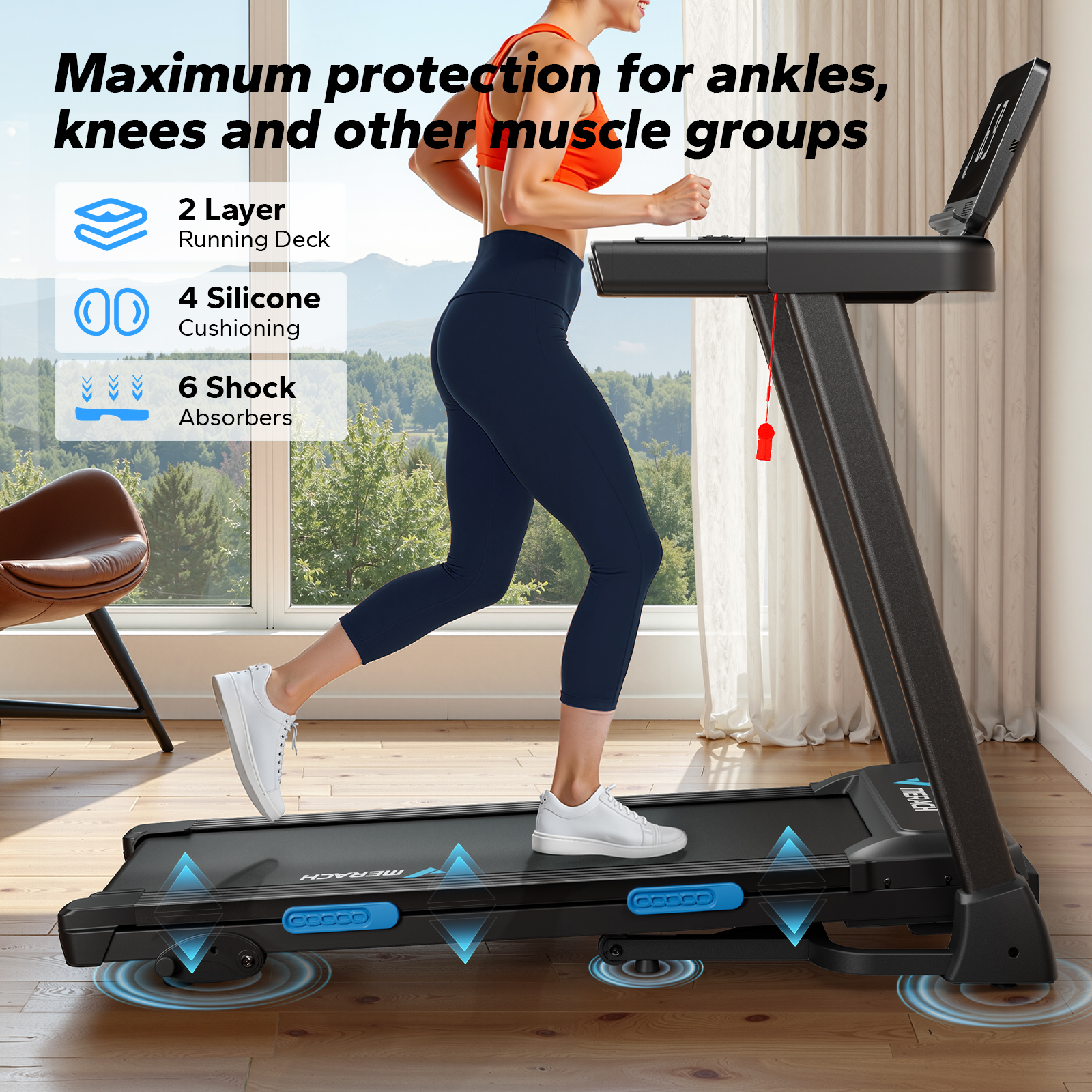 MERACH Foldable Treadmill with Incline, Treadmills for Home Foldable, 6% Incline Treadmill for Heavy People, 0.8-12km/H Walking Pad for Home & Office, Save Space Walking Treadmill, LED Display, APP
