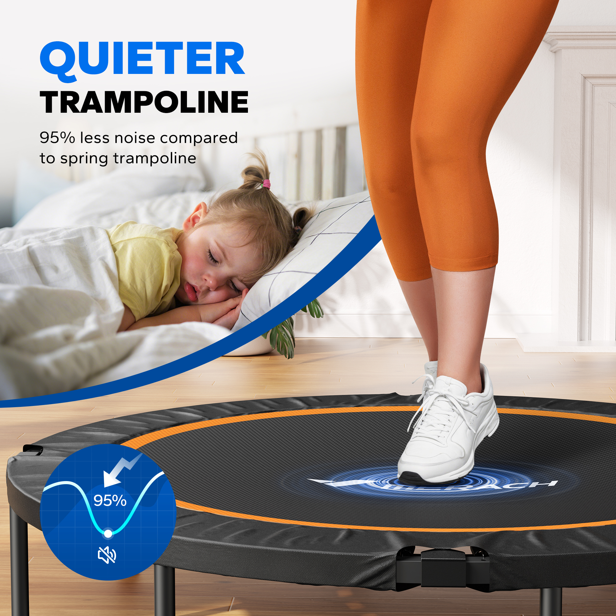 MERACH 48" Mini Trampoline with Handle, Foldable Fitness Rebounder for Adults and Kids, 450 lbs Capacity