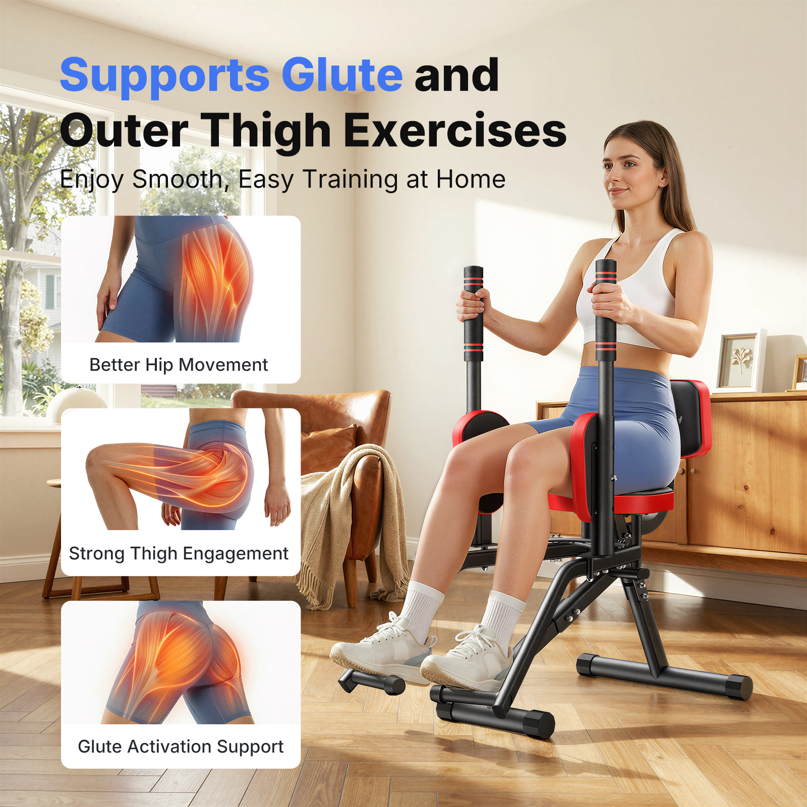 MERACH Hip Abductor Machine, Glute & Leg Workout Equipment Trainer for Home Gym, 330lbs Weight Capacity, Black & Red