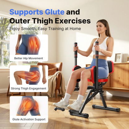 MERACH Hip Abductor Machine, Glute & Leg Workout Equipment Trainer for Home Gym, 330lbs Weight Capacity, Black & Red