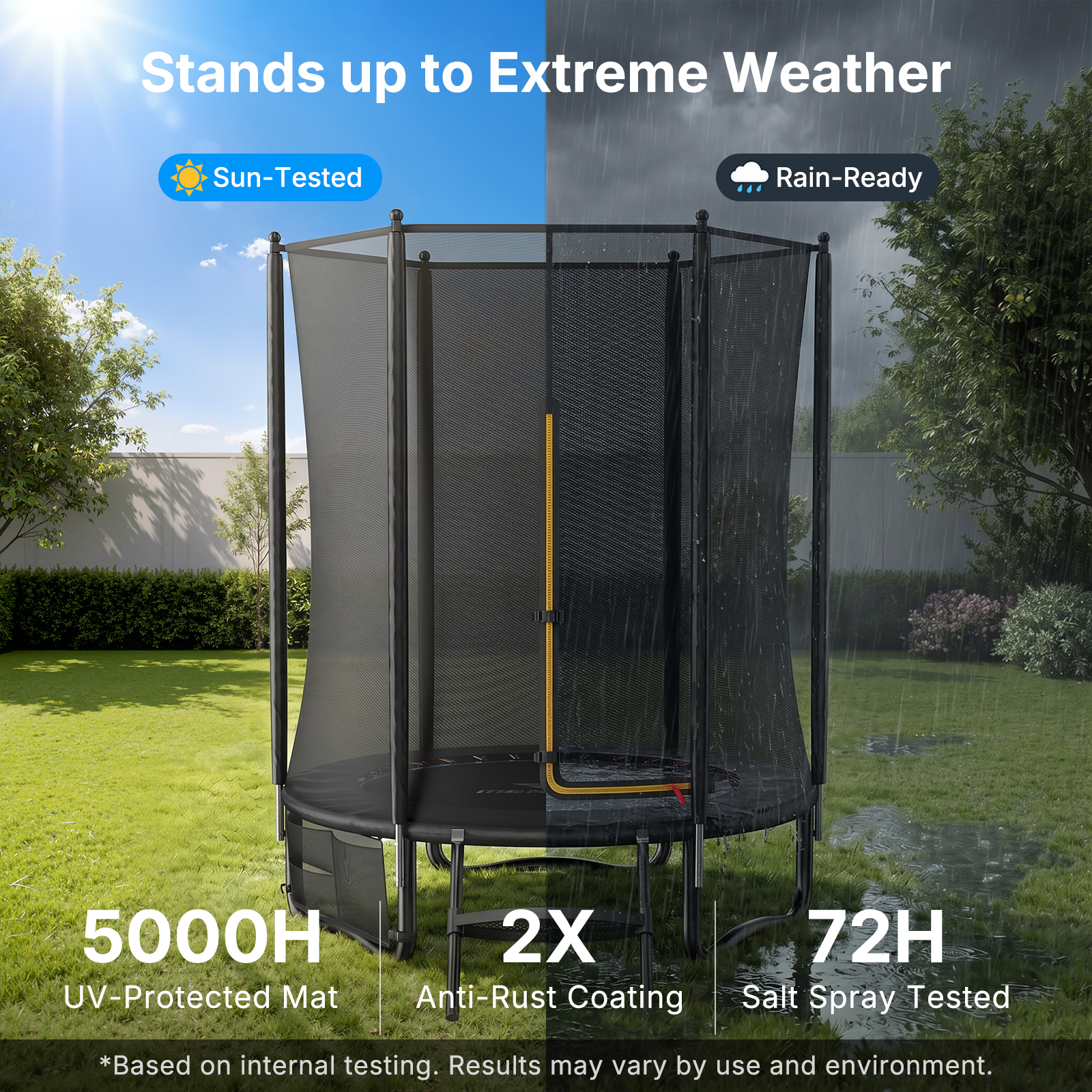 MERACH 6FT Trampoline for Kids with Enclosure, Ladder, Lights & Sprinkler, Outdoor Mini Trampoline for Small Backyard