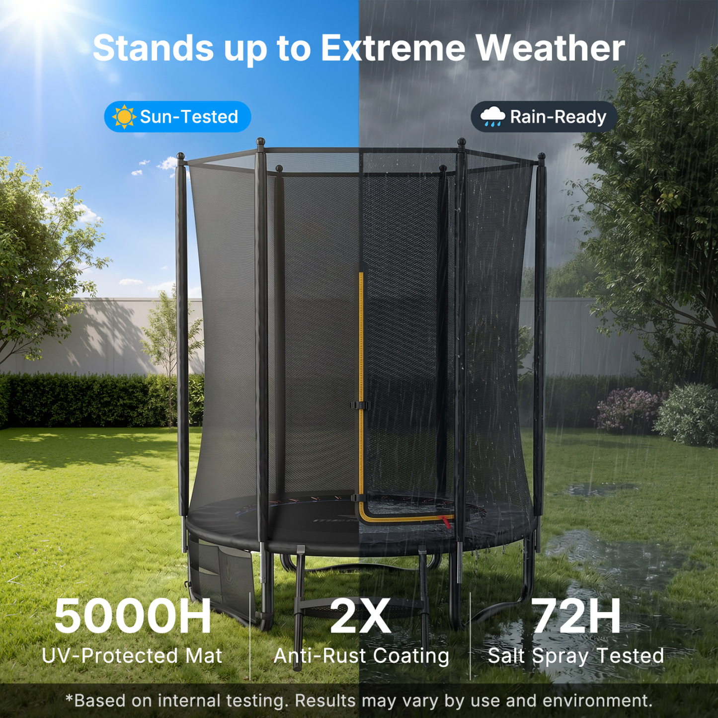 MERACH 6FT Trampoline for Kids with Enclosure, Ladder, Lights & Sprinkler, Outdoor Mini Trampoline for Small Backyard