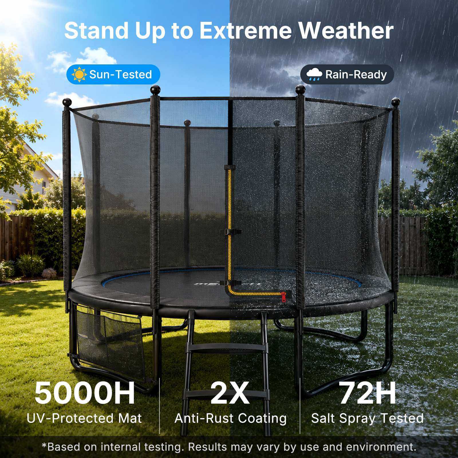 MERACH 10FT Trampoline with Enclosure for Backyard, Heavy Duty Outdoor Trampoline with Ladder, Lights & Sprinkler for Kids & Adults