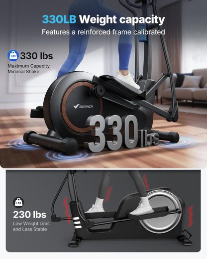 MERACH Self-Generating Elliptical Machine for Home, Hyper-Quiet Magnetic Drive System, 16.5" Stride, Knob Control Console, 16 Resistance Levels, 330LBS Loading Capacity