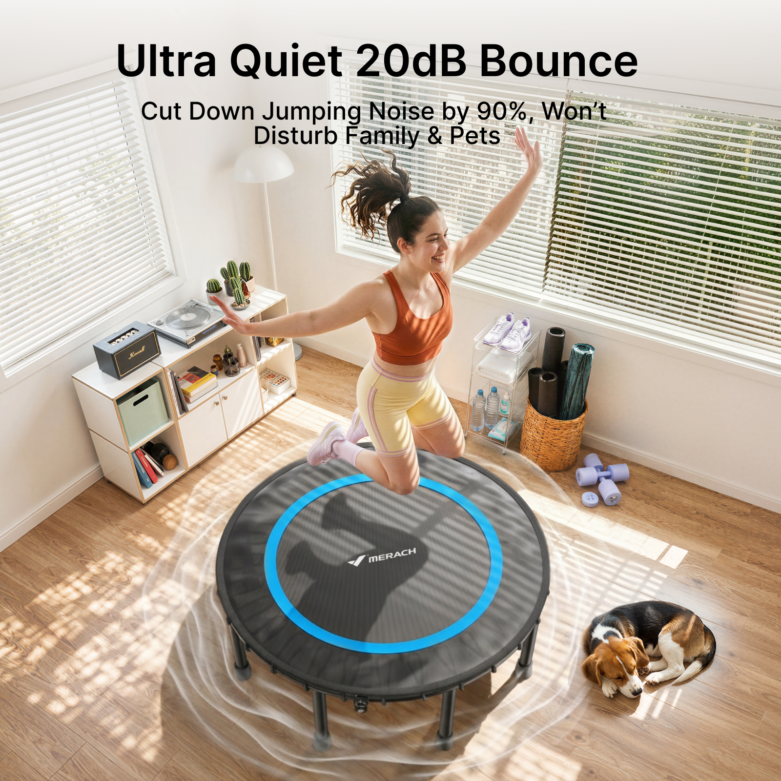 MERACH 48" Mini Trampoline for Adults, Fitness Rebounder with Bungees, 440 lbs Capacity