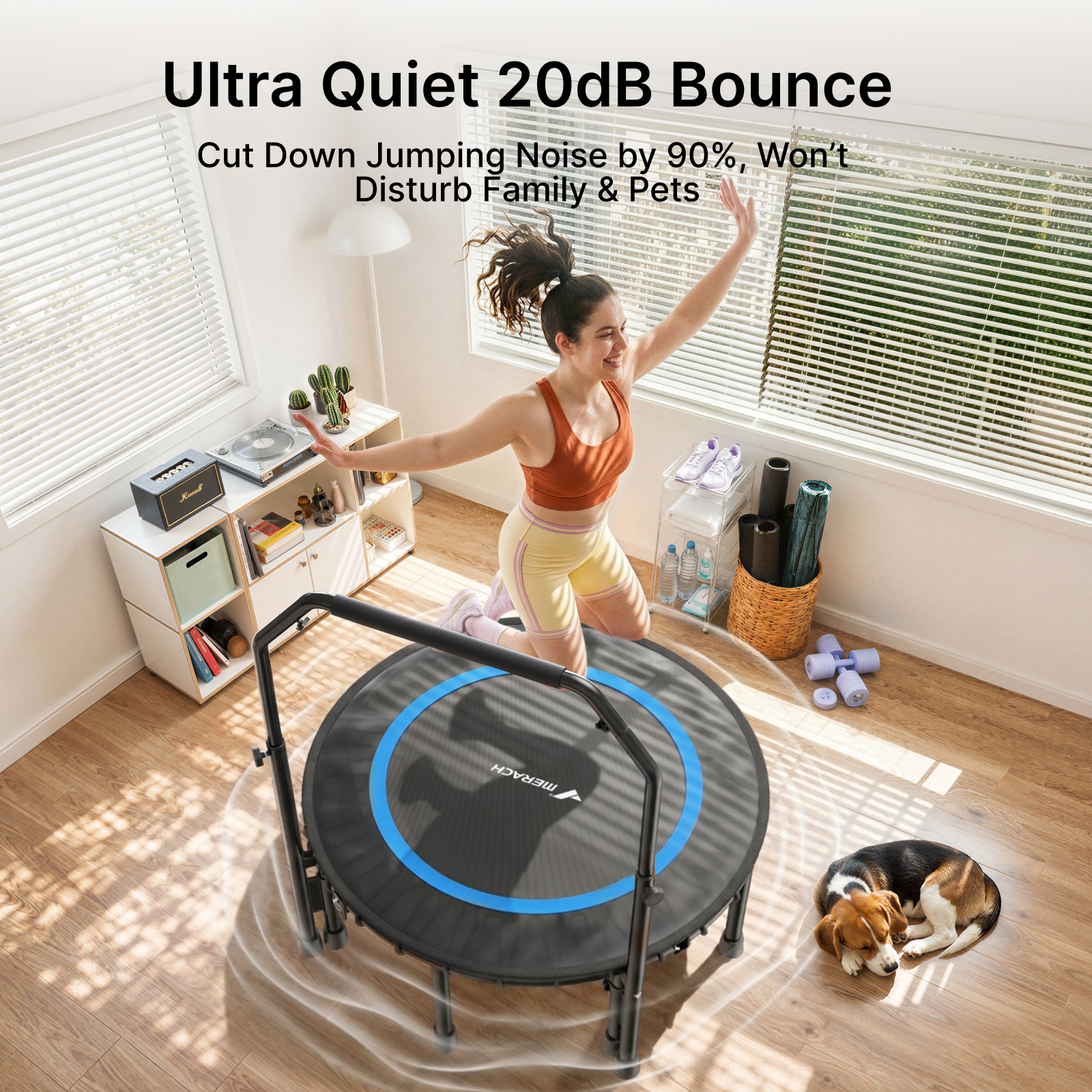 MERACH 48" Mini Trampoline with Bar, Fitness Rebounder with Bungees for Adults, 440 lbs Capacity