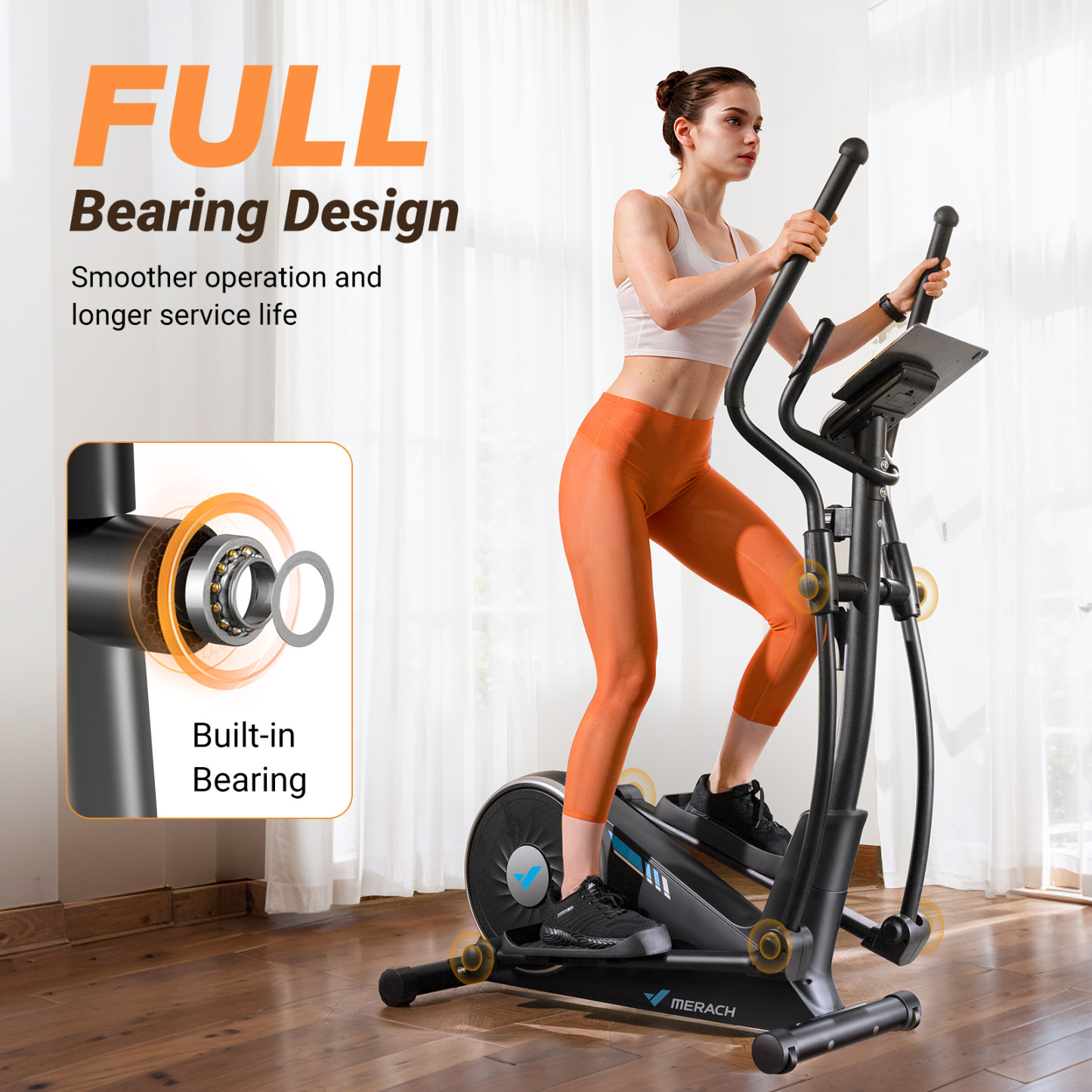 MERACH Home Elliptical Trainer - Whisper-Quiet Magnetic Resistance, 16 Customizable Intensity Levels, Sync with MERACH Fitness App