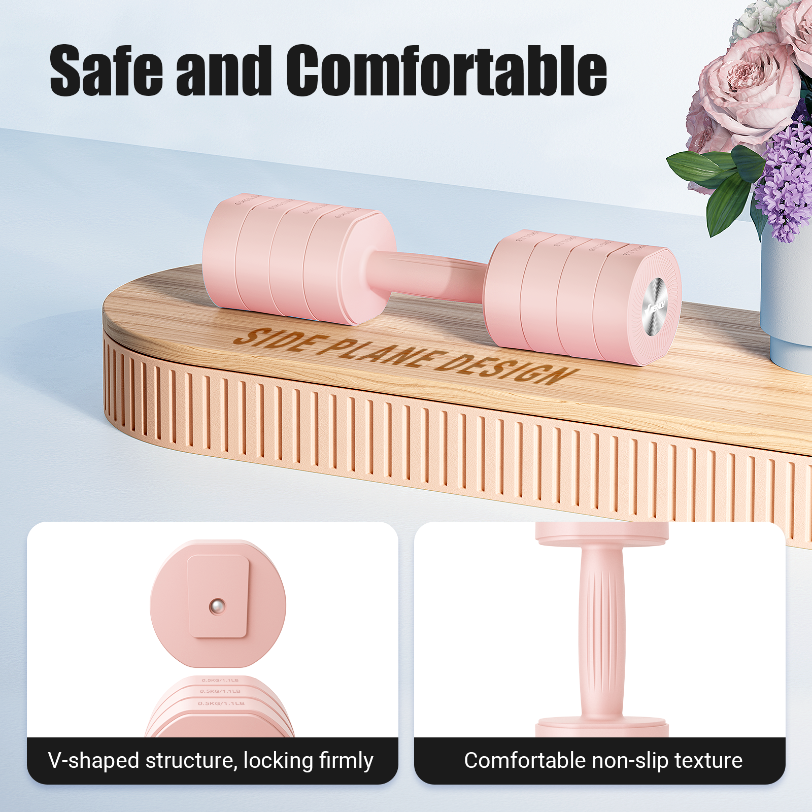 MERACH 8.8 lbs Adjustable Dumbbells Set of 2, 4-in-1 Free Weights for Women, Hand Weights for Home Gym, Pink