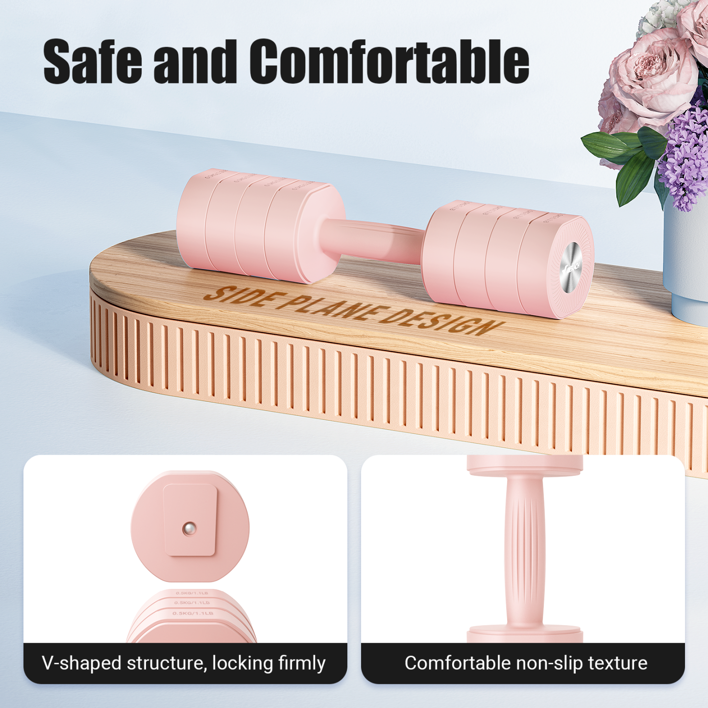 MERACH 8.8 lbs Adjustable Dumbbells Set of 2, 4-in-1 Free Weights for Women, Hand Weights for Home Gym, Pink