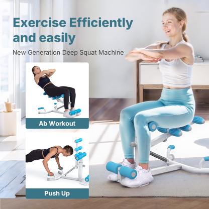 MERACH 350lbs Capacity Deep Squat Machine for Glutes Workout, Adjustable Glutes Trainer for Home Gym, White&Blue
