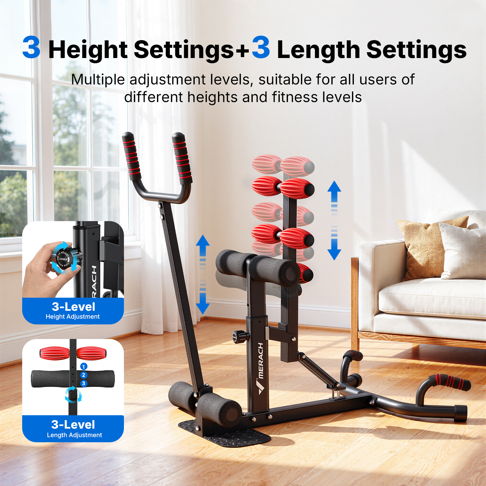 MERACH Deep Squat Machine with Handle for Glutes Workout, Adjustable Glutes Trainer for Home Gym, Hold up to 350lbs