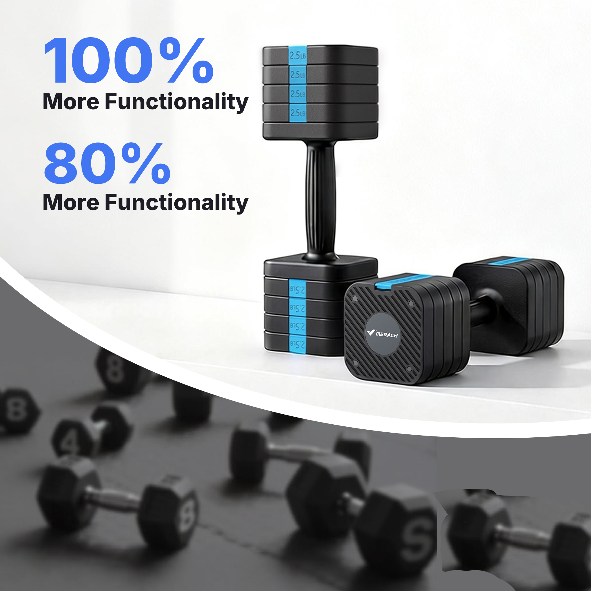 MERACH Adjustable Dumbbell Set, 5 in 1 Free Hand Weights for Home Gym, 25 lbs, Set of 2, Black&Blue
