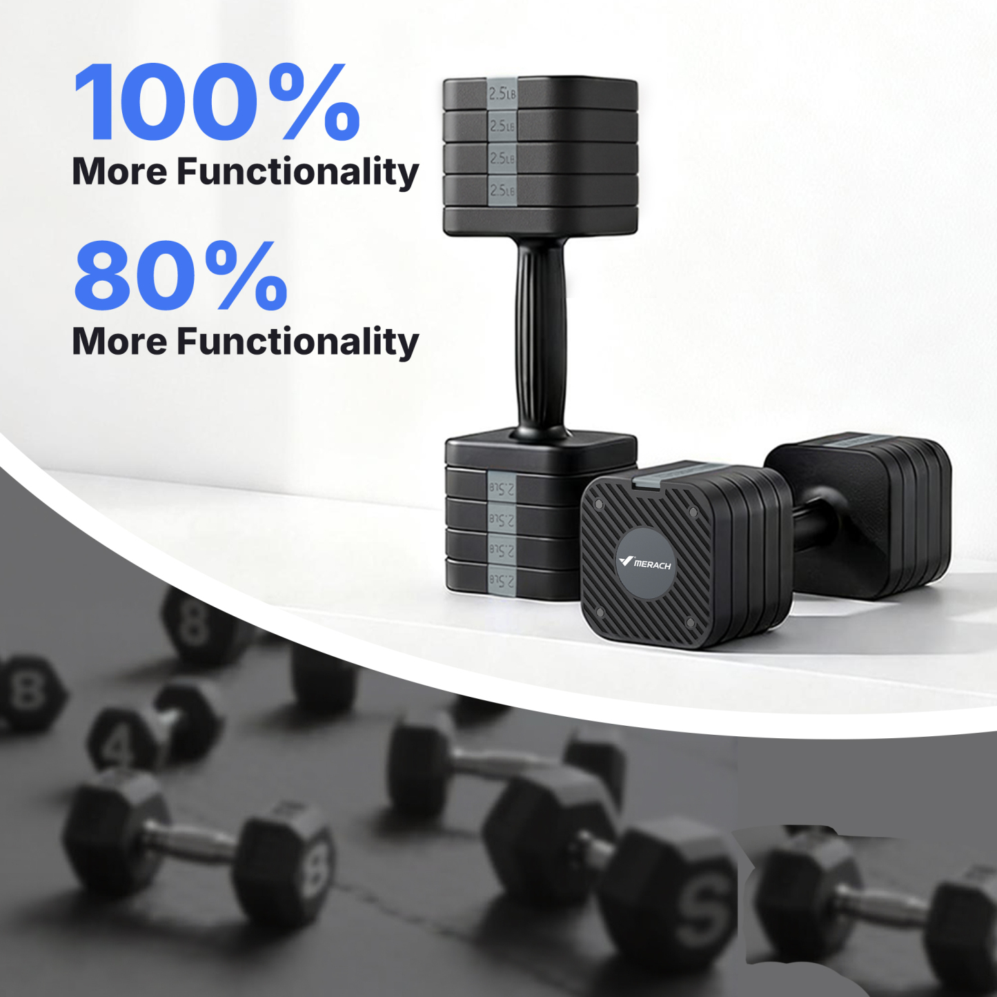 MERACH 50lbs Adjustable Dumbbell Set, 5 in 1 Free Hand Weights for Home Gym, Set of 2, Black&Gray