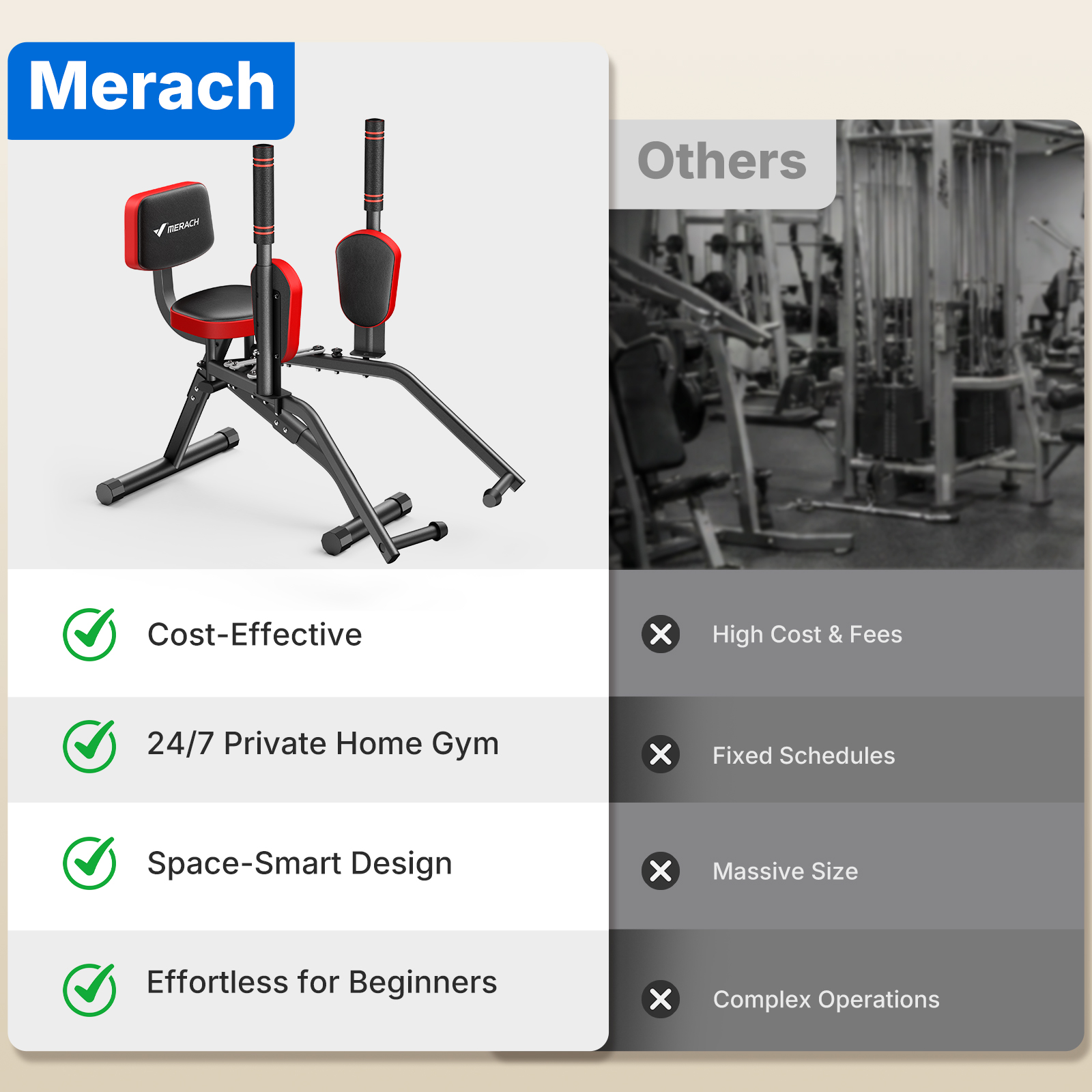 MERACH Hip Abductor Machine, Glute & Leg Workout Equipment Trainer for Home Gym, 330lbs Weight Capacity, Black & Red