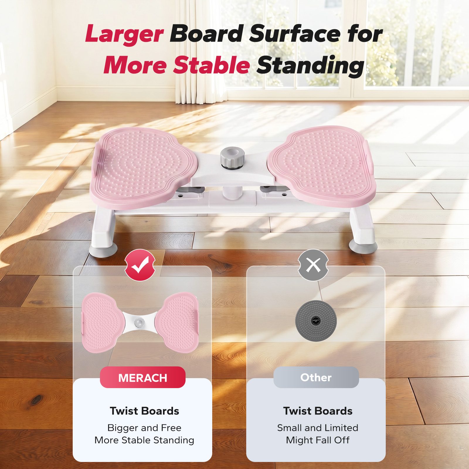MERACH Slim Waist Twister, Silent Ab Toner for Women, 264 lbs Capacity, Core Workout Board for Home Gym, Pink