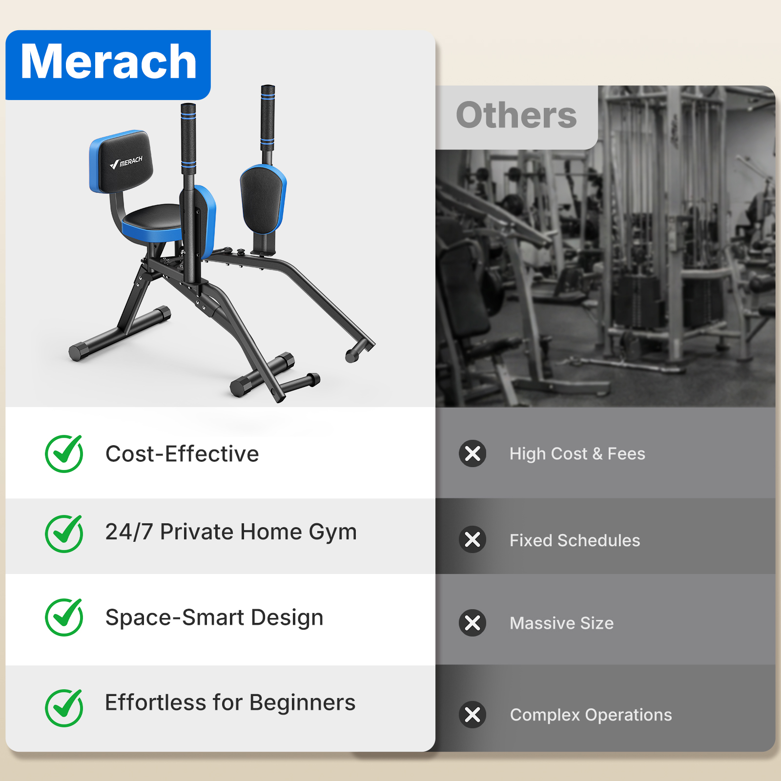 MERACH Hip Abductor Machine, Glute & Leg Workout Equipment Trainer for Home Gym, 330lbs Weight Capacity, Black & Blue