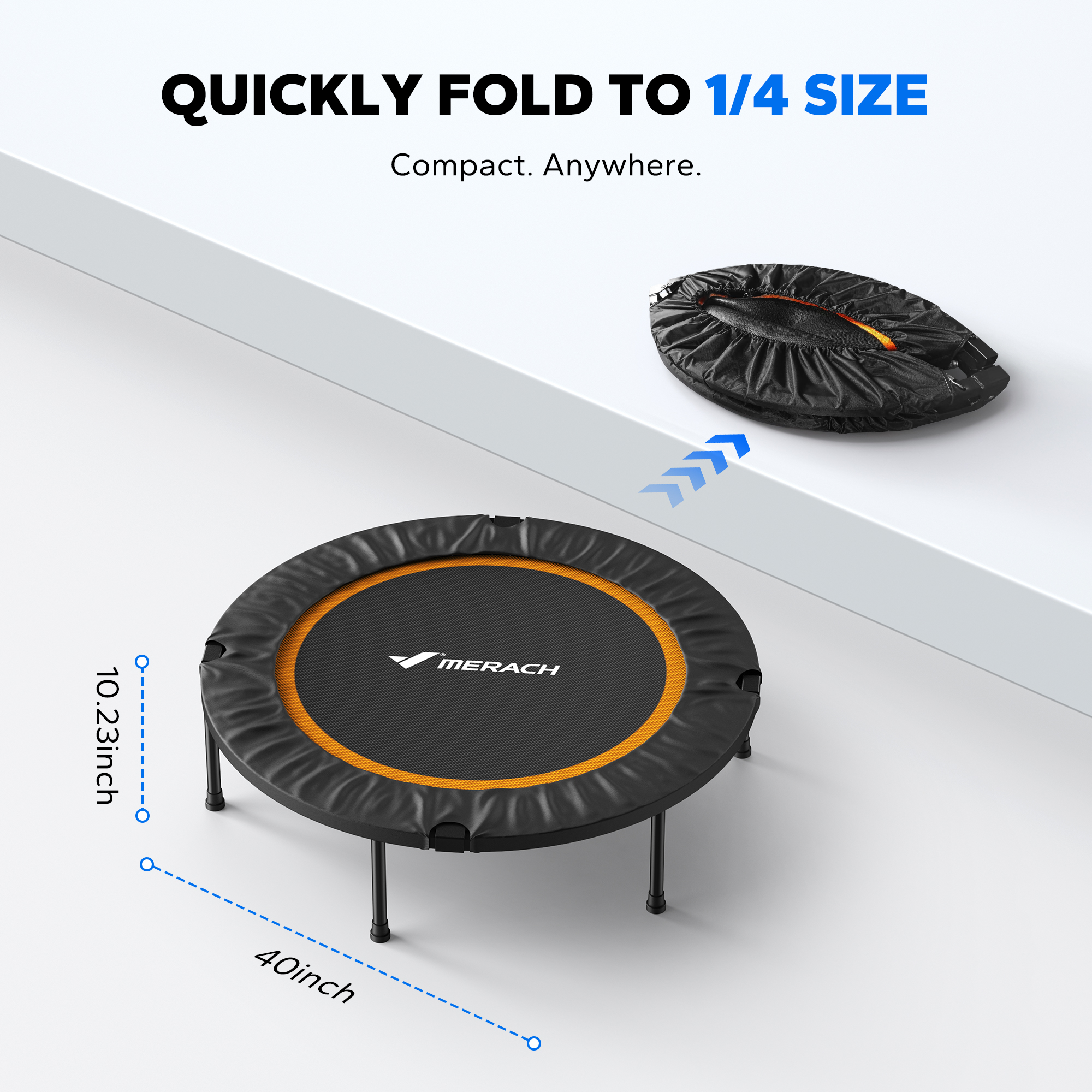 MERACH 40" Foldable Mini Trampoline, Fitness Rebounder Exercise Trampoline for Adults/kids Indoor/Garden Workout