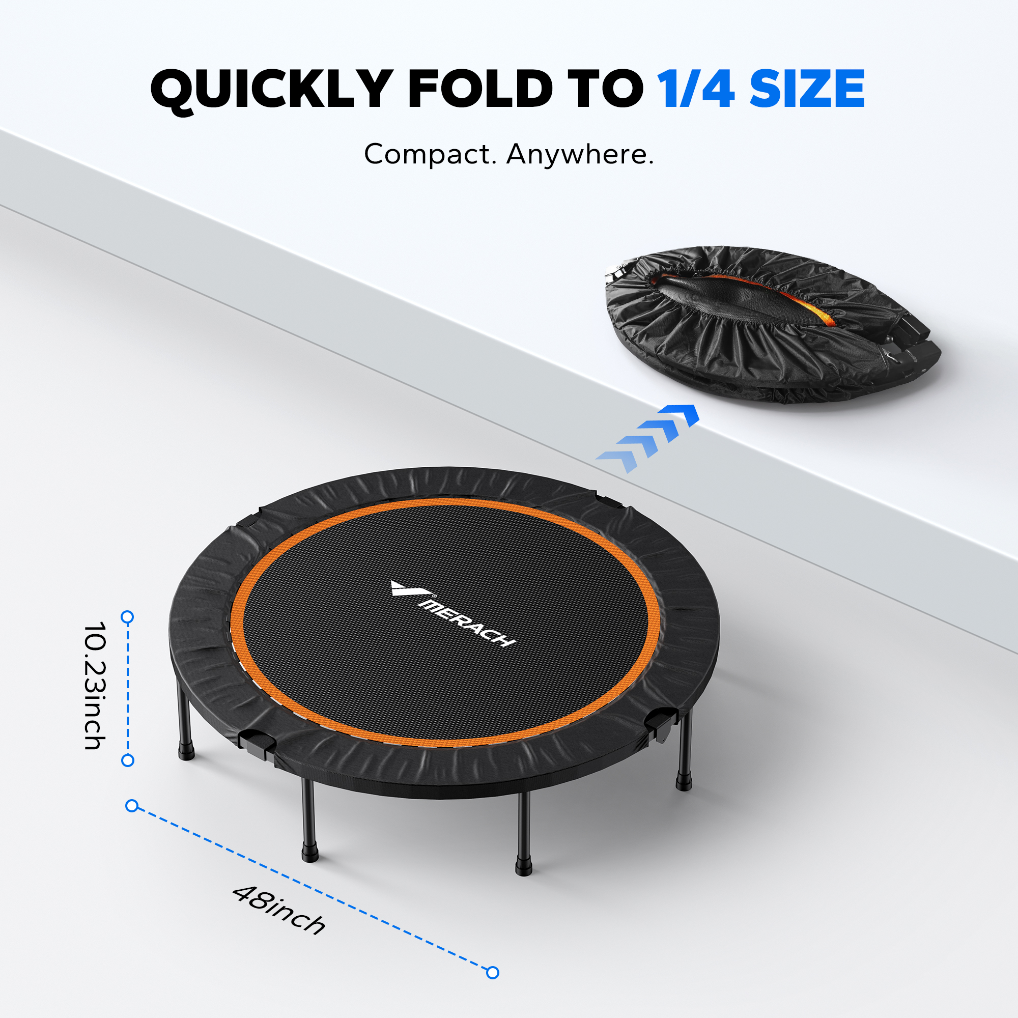 MERACH 48" Foldable Mini Trampoline, Fitness Rebounder Exercise Trampoline for Adults/kids Indoor/Garden Workout