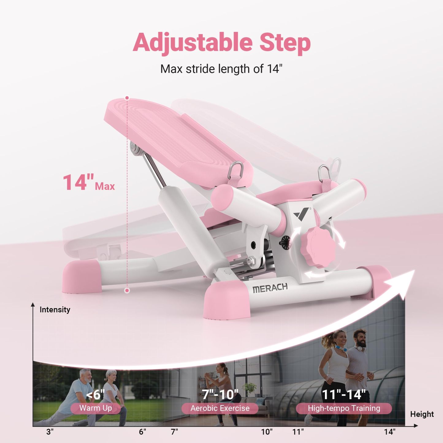  MERACH Portable Stair Stepper Mini Workout Twist Stepper Cardio Exercise Machine for Home Office Use Foot Pedal Exerciser