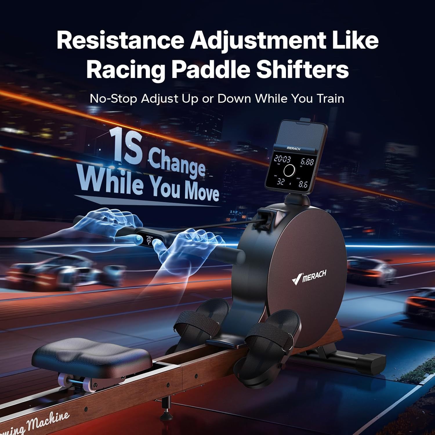 MERACH Magnetic Rowing Machine 400lbs, Self-Powered with Phone Charging, 130lbs Resistance, Quiet Home Rowing Machine with App Connectivity