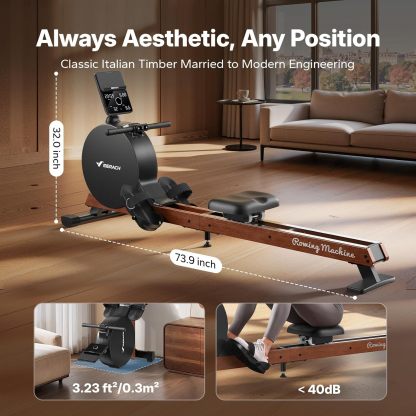 MERACH Magnetic Rowing Machine 400lbs, Self-Powered with Phone Charging, 130lbs Resistance, Quiet Home Rowing Machine with App Connectivity