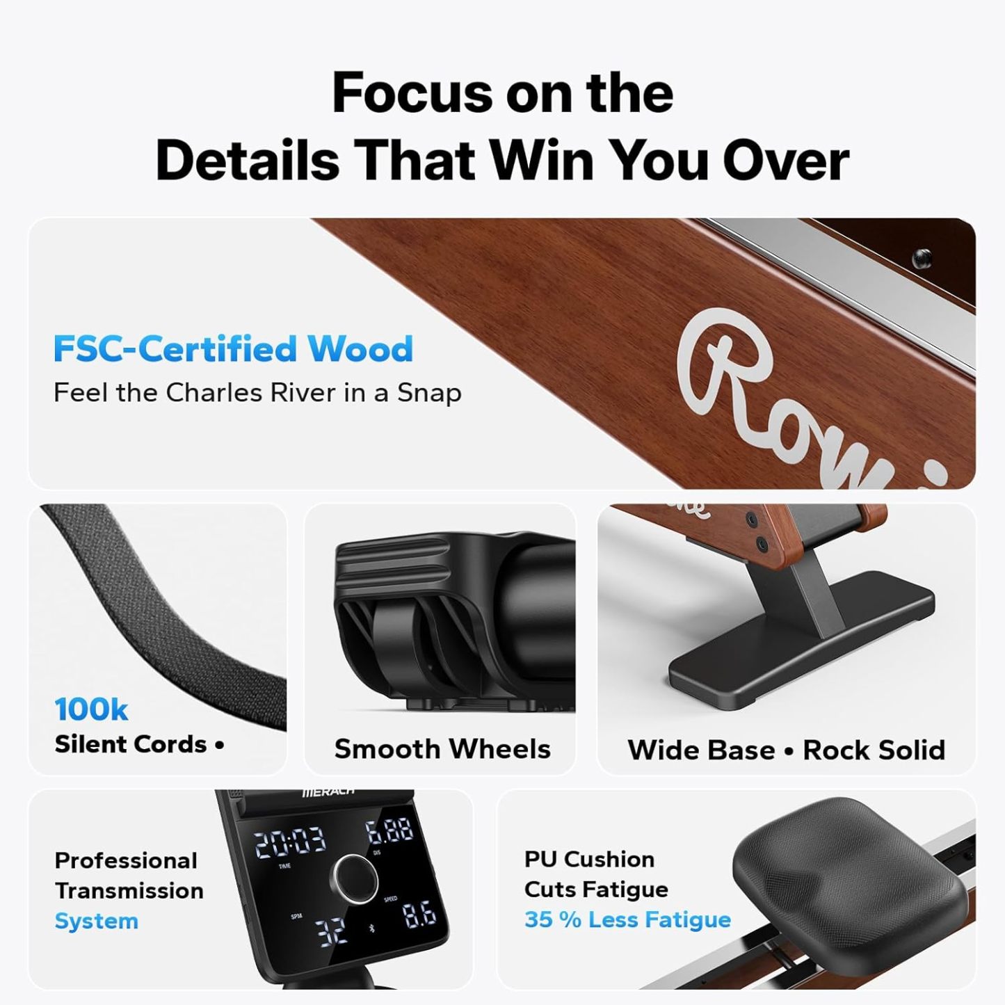 MERACH Magnetic Rowing Machine 400lbs, Self-Powered with Phone Charging, 130lbs Resistance, Quiet Home Rowing Machine with App Connectivity