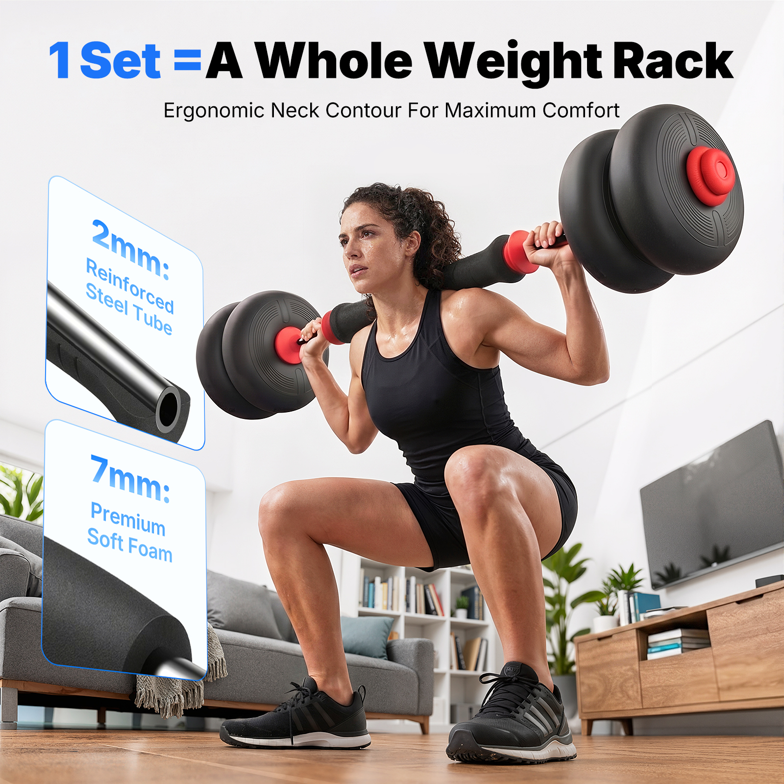 MERACH Adjustable Soft Dumbbell Set, Kettlebells and Barbell Weight Set for Home Gym, 45lbs