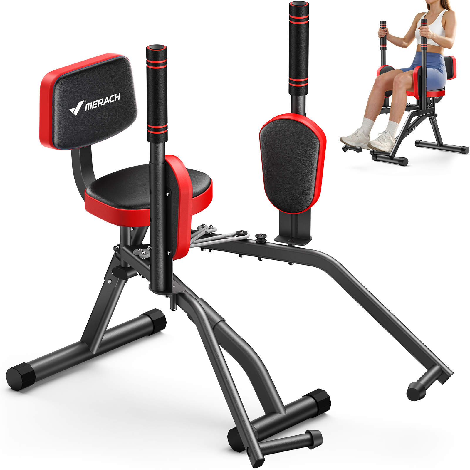 MERACH Hip Abductor Machine, Glute & Leg Workout Equipment Trainer for Home Gym, 330lbs Weight Capacity, Black & Red