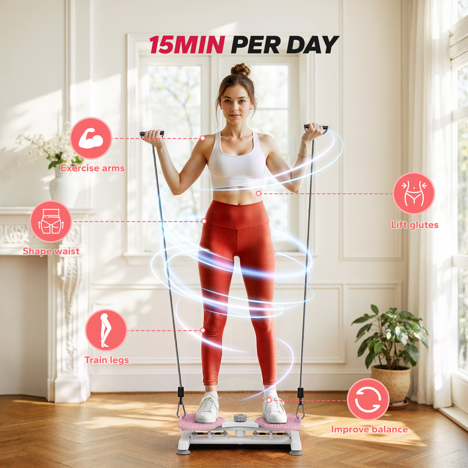 MERACH Slim Waist Twister, Silent Ab Toner for Women, 264 lbs Capacity, Core Workout Board for Home Gym, Pink