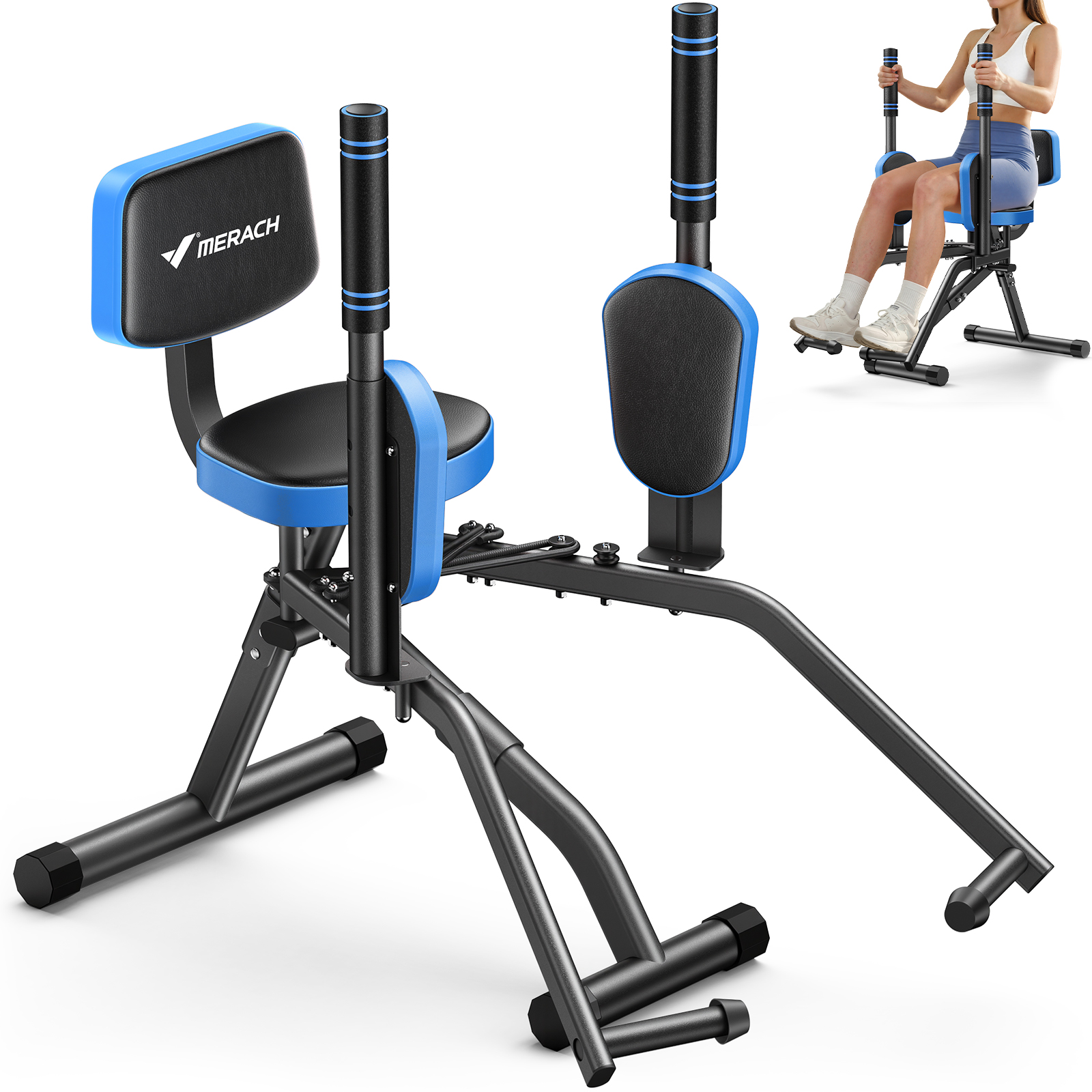 MERACH Hip Abductor Machine, Glute & Leg Workout Equipment Trainer for Home Gym, 330lbs Weight Capacity, Black & Blue