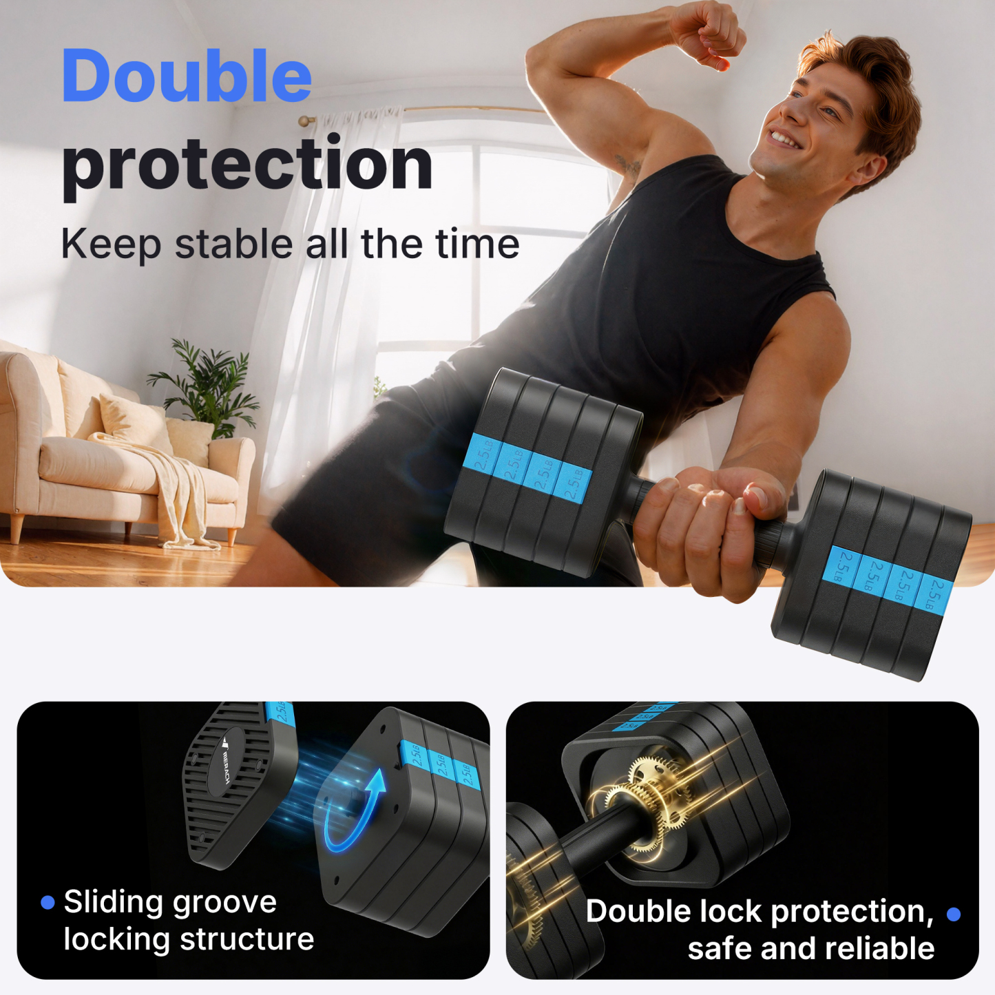 MERACH Adjustable Dumbbell Set, 5 in 1 Free Hand Weights for Home Gym, 25 lbs, Set of 2, Black&Blue