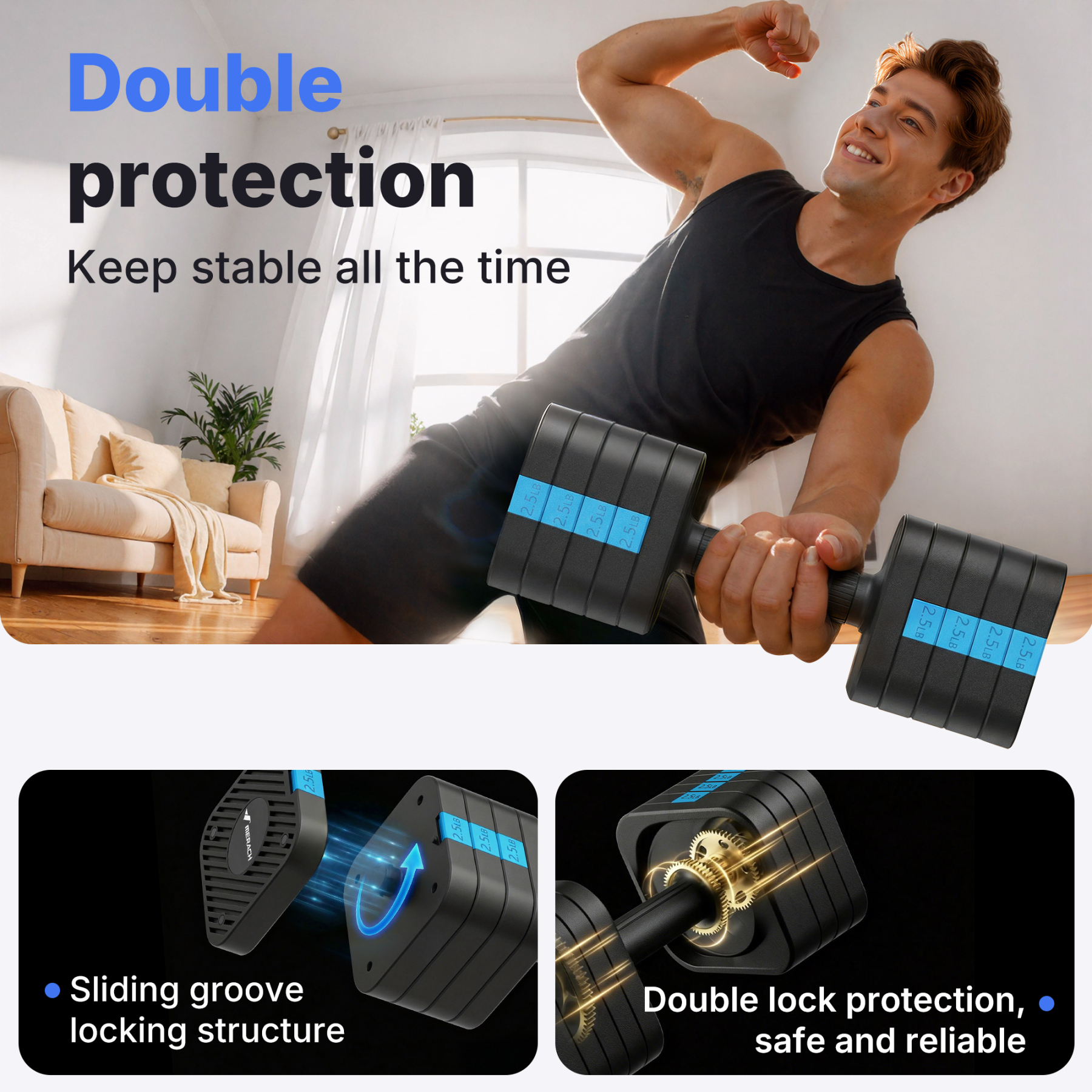 MERACH Adjustable Dumbbell Set, 5 in 1 Free Hand Weights for Home Gym, 25 lbs, Set of 2, Black&Blue
