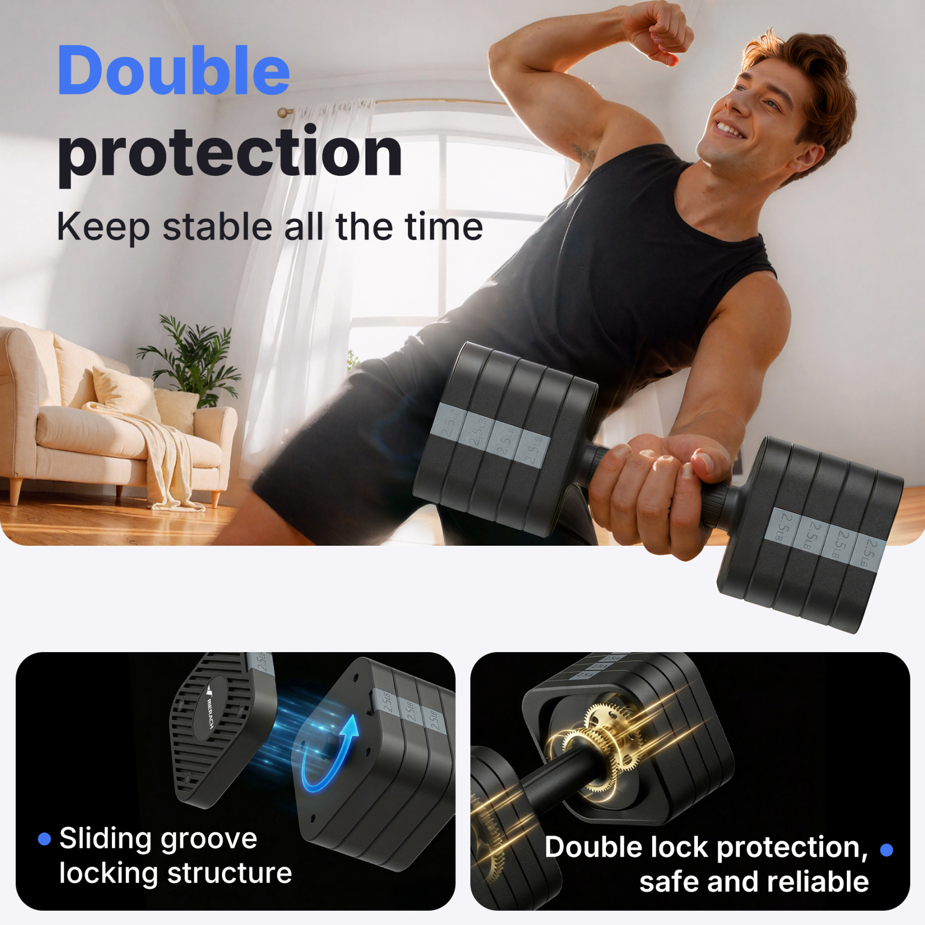 MERACH 50lbs Adjustable Dumbbell Set, 5 in 1 Free Hand Weights for Home Gym, Set of 2, Black&Gray