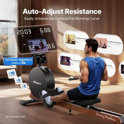 MERACH Magnetic Rowing Machine 400lbs, Self-Powered with Phone Charging, 130lbs Resistance, Quiet Home Rowing Machine with App Connectivity