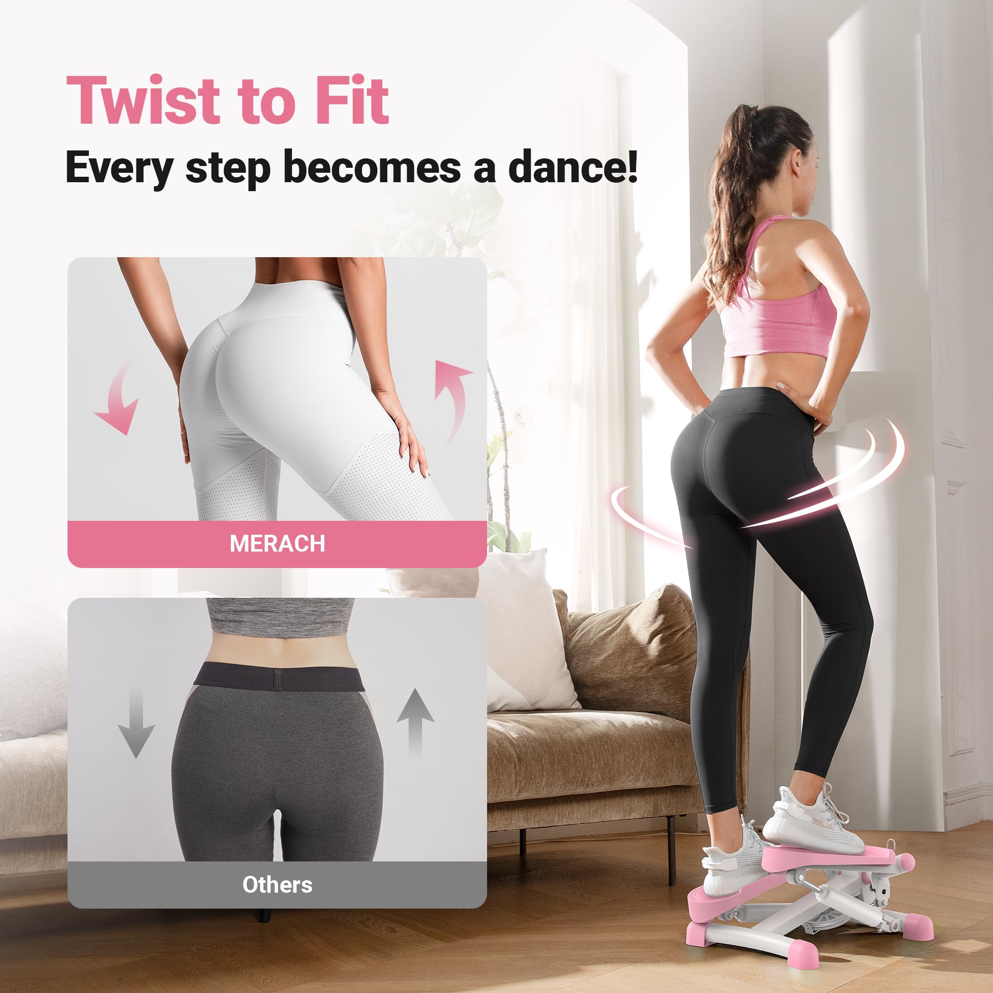  MERACH Portable Stair Stepper Mini Workout Twist Stepper Cardio Exercise Machine for Home Office Use Foot Pedal Exerciser