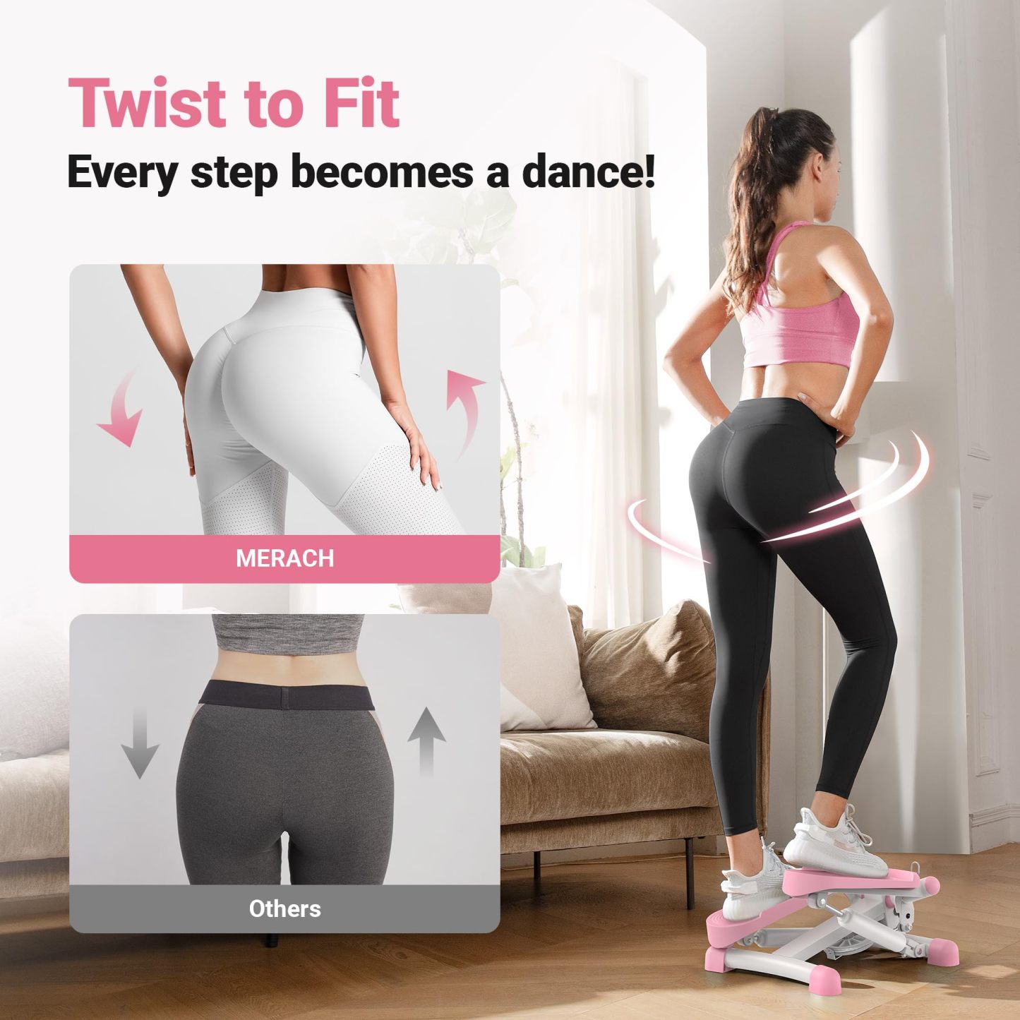  MERACH Portable Stair Stepper Mini Workout Twist Stepper Cardio Exercise Machine for Home Office Use Foot Pedal Exerciser