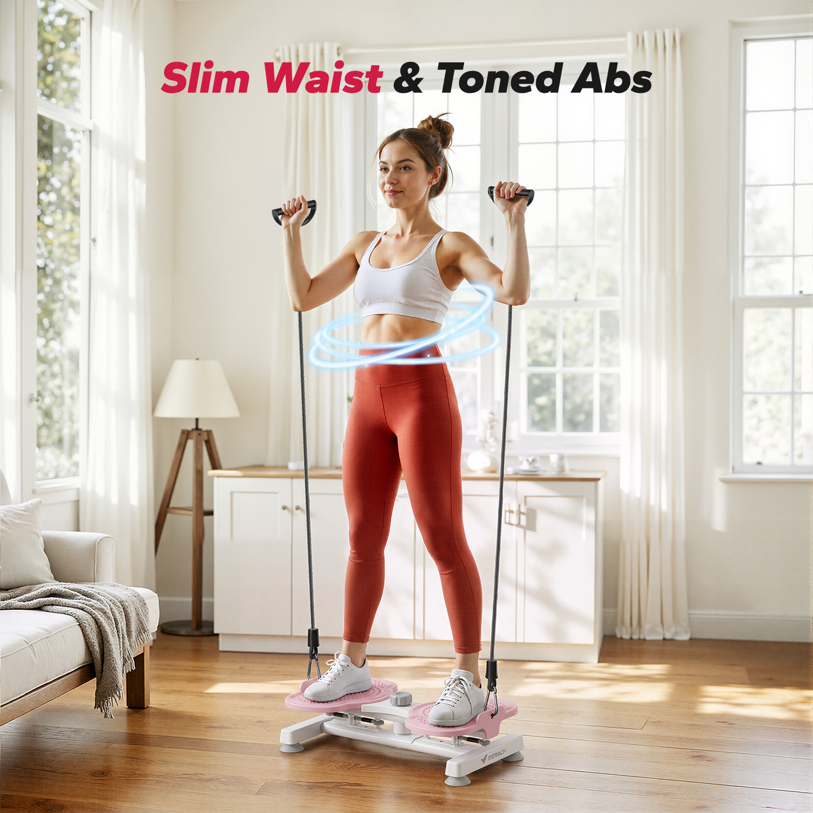 MERACH Slim Waist Twister, Silent Ab Toner for Women, 264 lbs Capacity, Core Workout Board for Home Gym, Pink