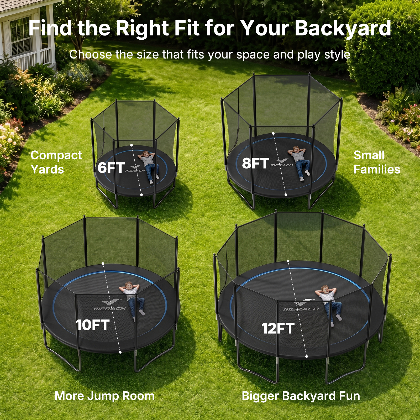 MERACH 6FT Trampoline for Kids with Enclosure, Ladder, Lights & Sprinkler, Outdoor Mini Trampoline for Small Backyard