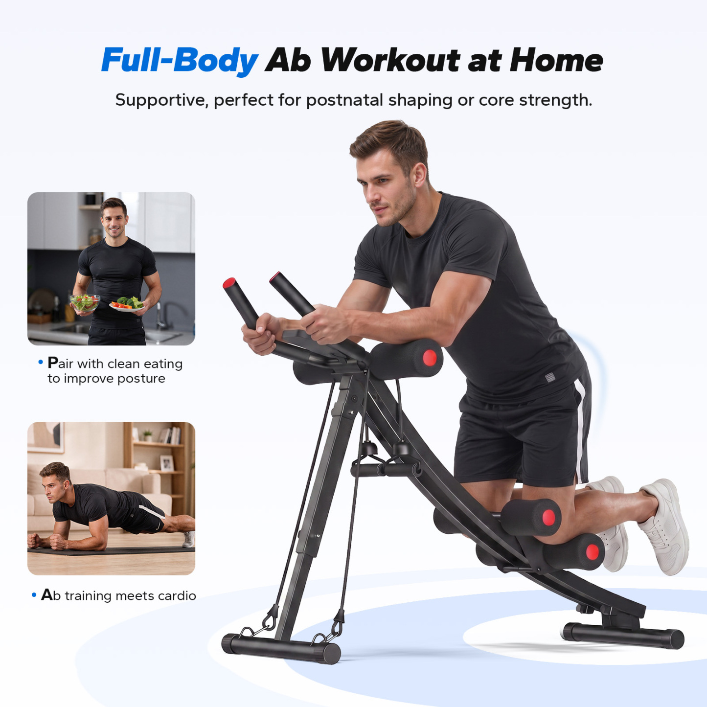 MERACH Ab Machine 4-Level Adjustable Ab Workout Equipment with LCD Display, Foldable Core Trainer for Home Gym, White and Pink