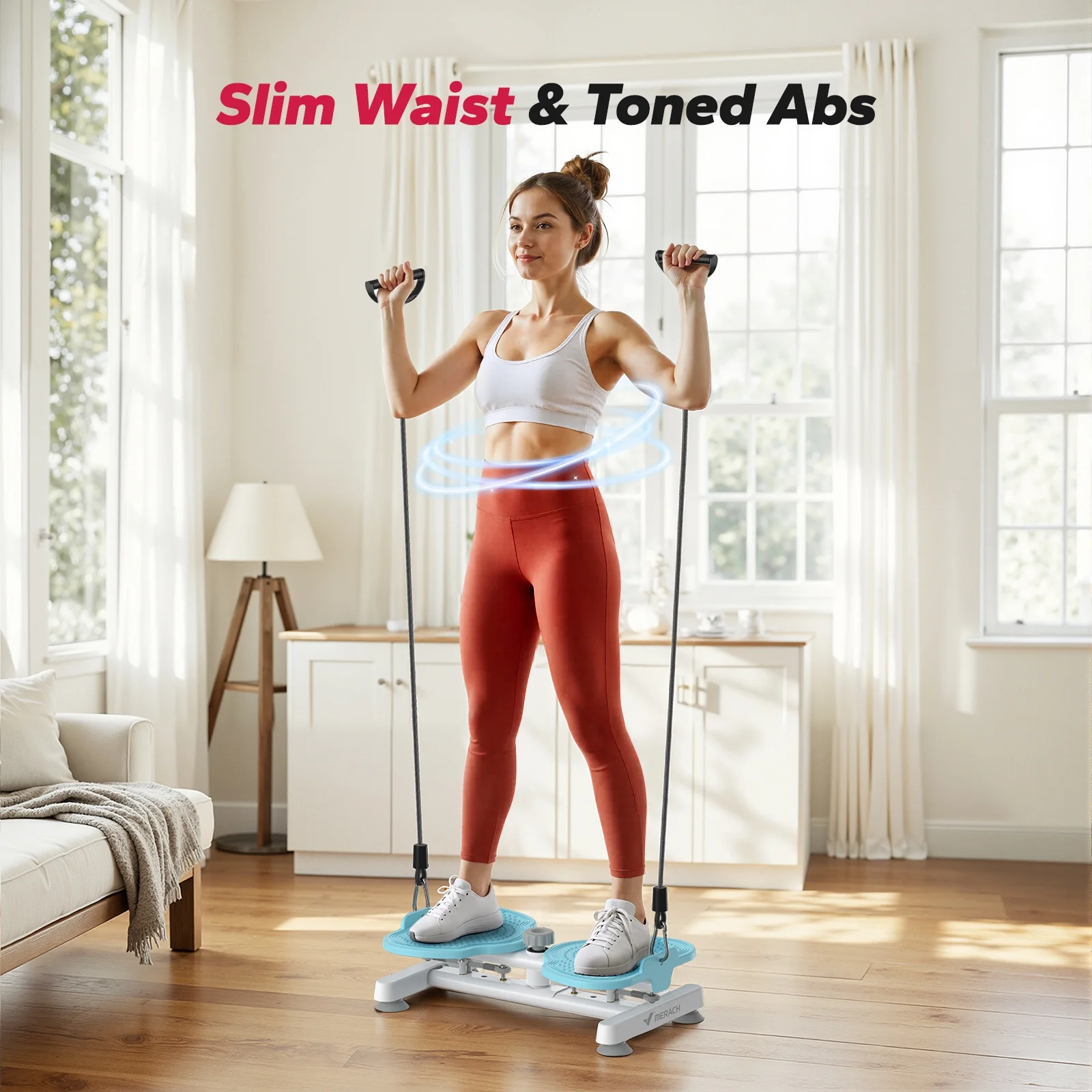 MERACH Slim Waist Twister, Silent Ab Toner for Women, 264 lbs Capacity, Core Workout Board for Home Gym，Blue
