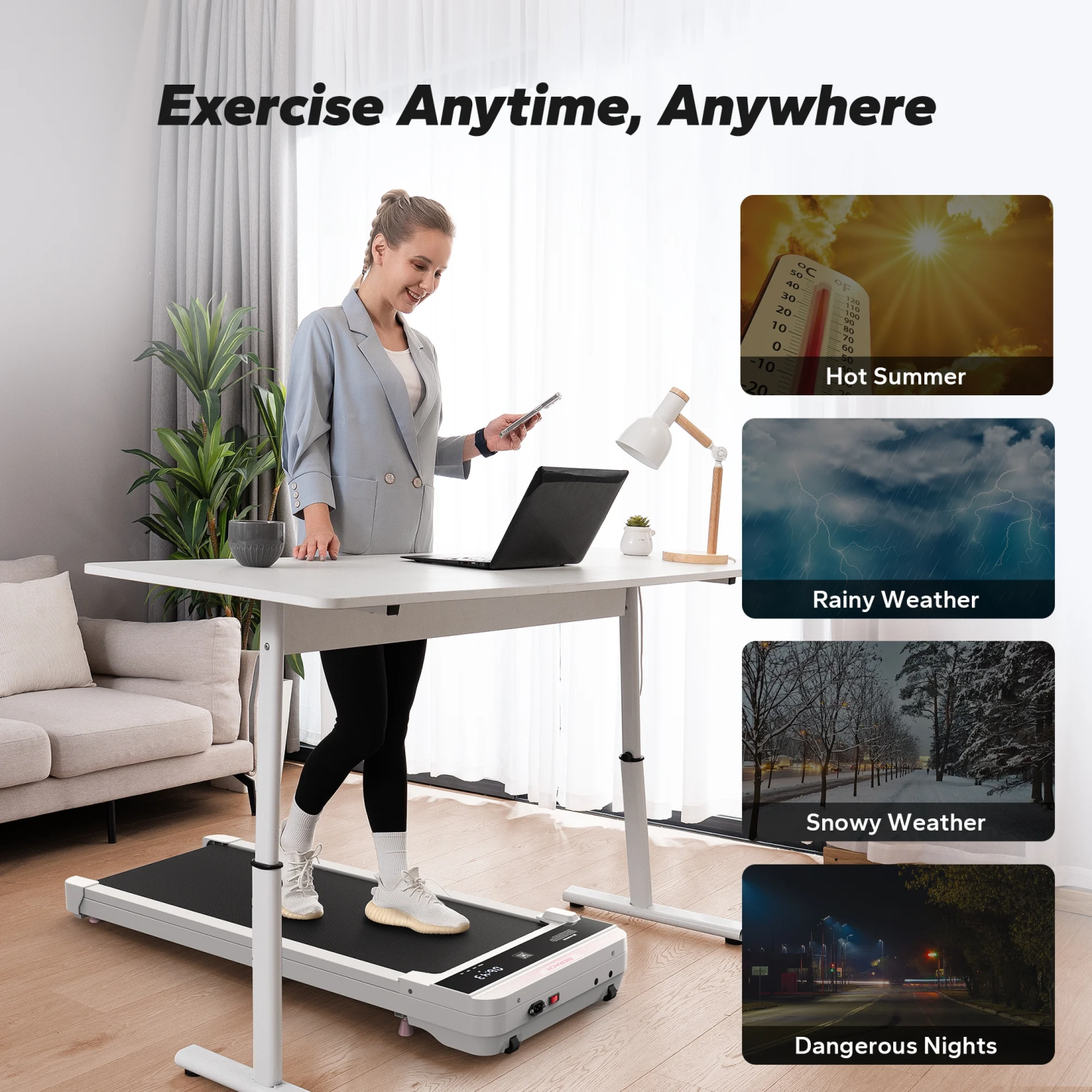 MERACH Walking Pad Treadmill 2.25Hp Ultra-Quiet Under Desk Treadmill 2 in 1 Walking and Jogging with LED Display,0.6-3.8 MPH,White