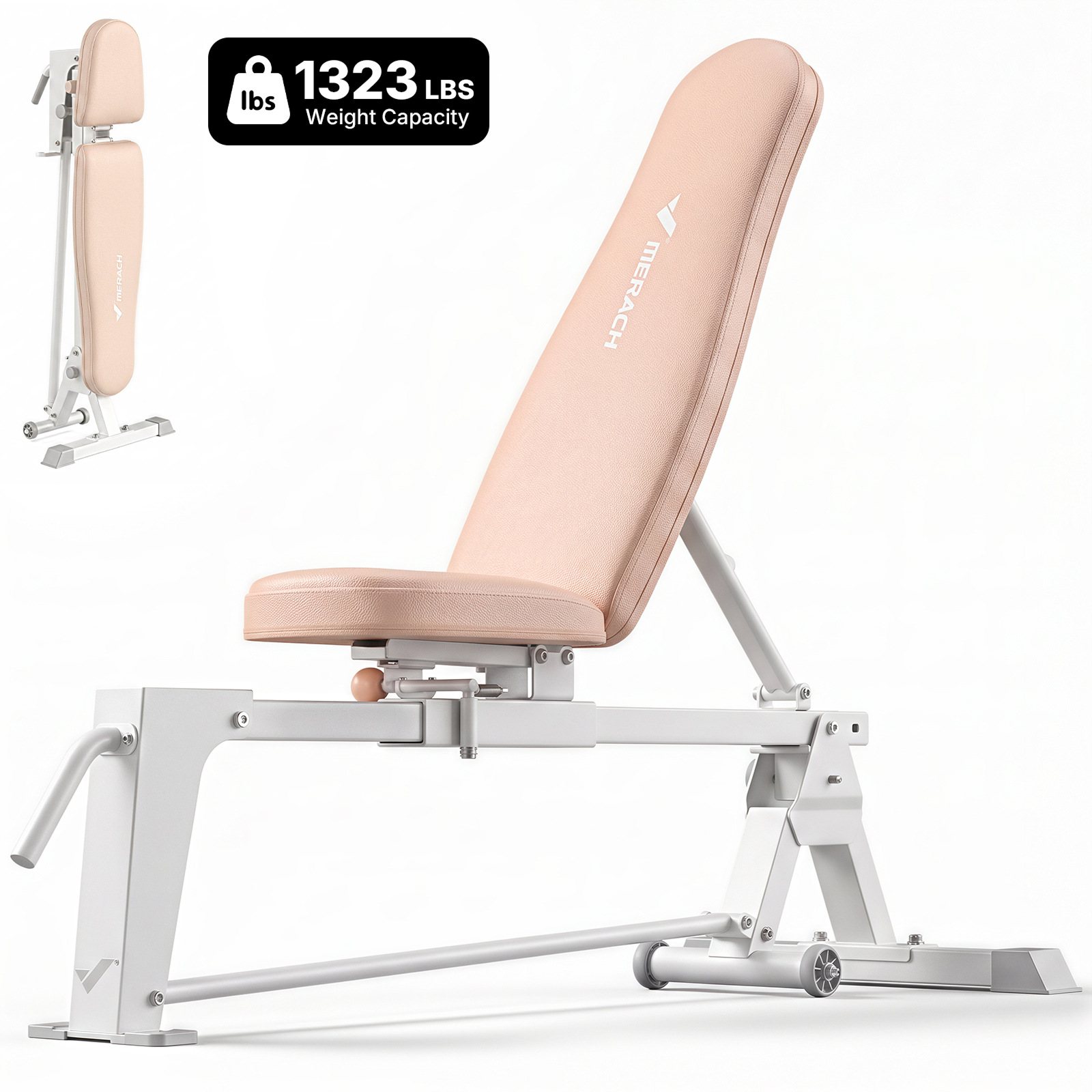 MERACH 1323lbs Adjustable Weight Bench, Foldable Workout Bench Press for Home Gym Fitness Strength Training, White&Pink