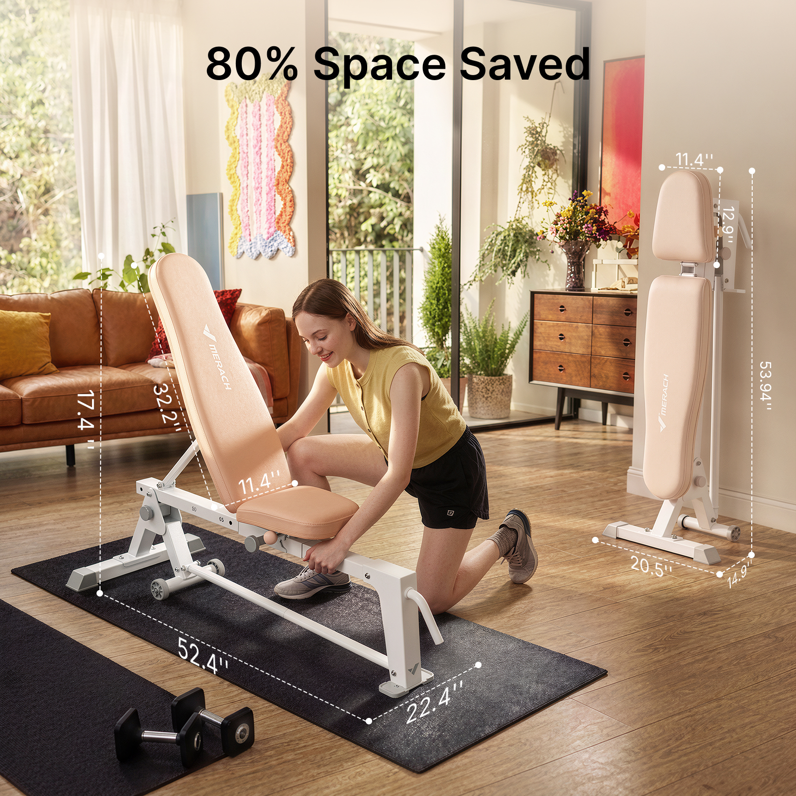 MERACH 1323lbs Adjustable Weight Bench, Foldable Workout Bench Press for Home Gym Fitness Strength Training, White&Pink