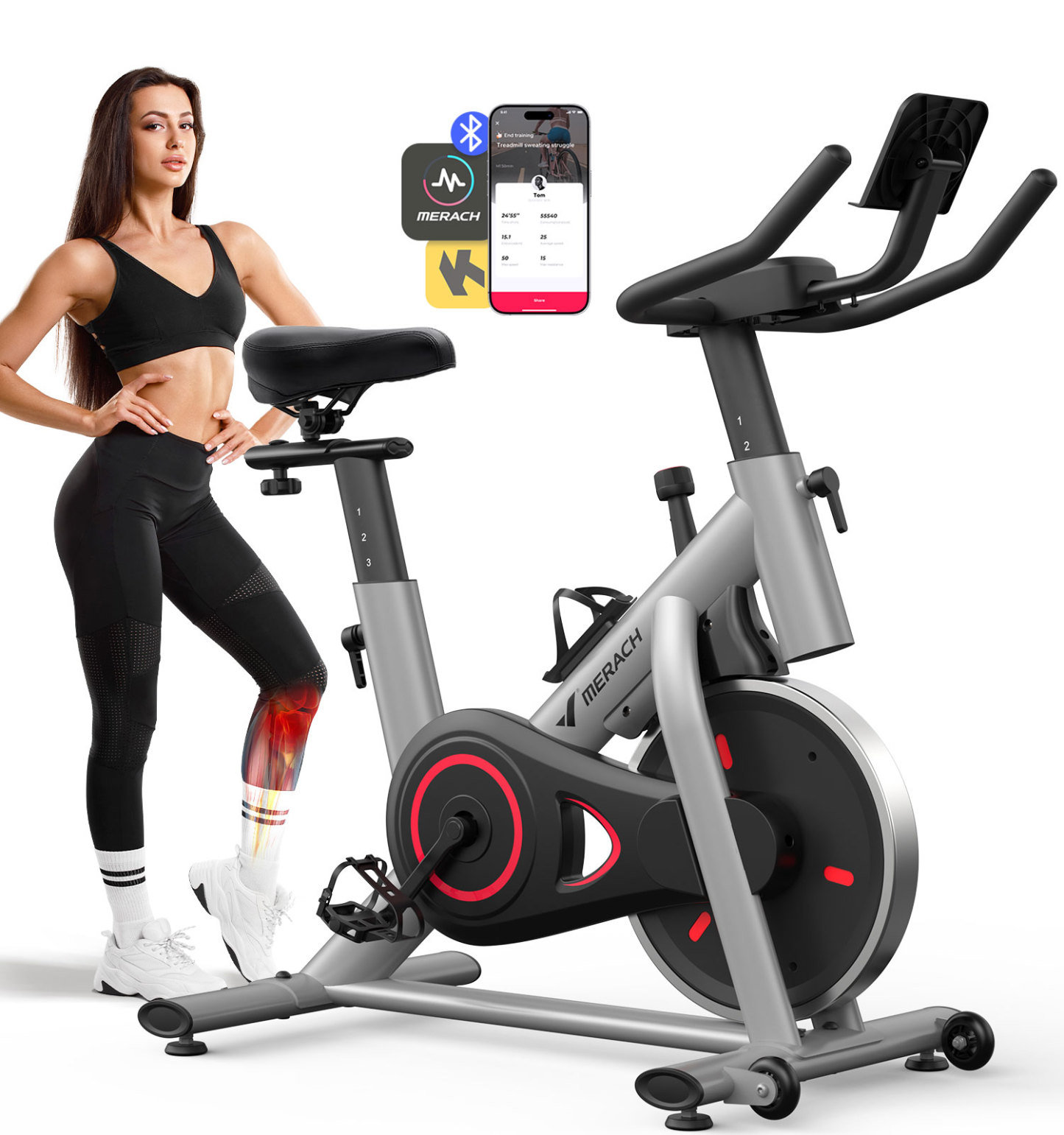 MERACH Exercise Bike Stationary 100 Resistance Levels Indoor Cycling for Home Office Cardio Workout Machine, Free Bluetooth App Height-Adjustable Padded Seat