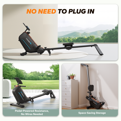 MERACH Self-Generating Electromagnetic Rowing Machine 16-Level Magnetic Resistance, Bluetooth Connectivity, Compact Design for Home Use