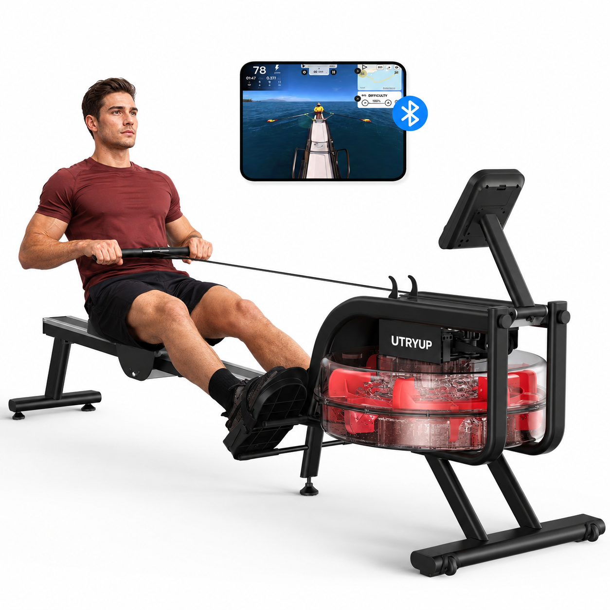 MERACH Water Rowing Machine for Home Use 350 lbs Weight Capacity with LCD Monitor