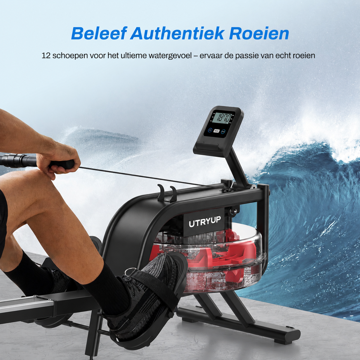 MERACH Water Rowing Machine for Home Use 350 lbs Weight Capacity with LCD Monitor