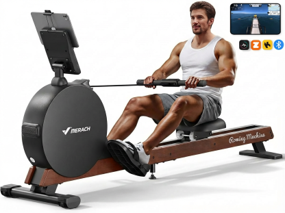 MERACH Magnetic Rowing Machine 400lbs, Self-Powered with Phone Charging, 130lbs Resistance, Quiet Home Rowing Machine with App Connectivity