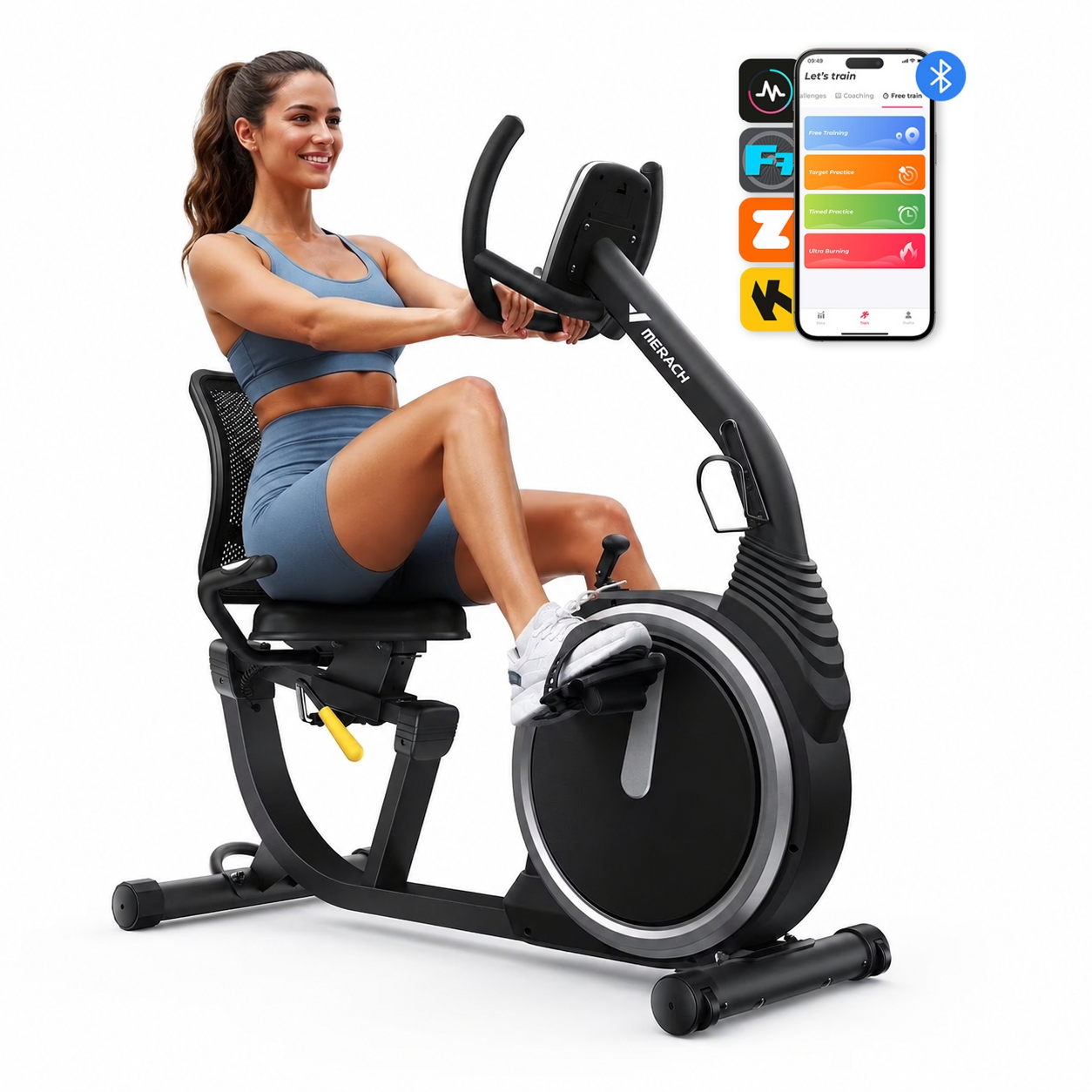 MERACH Exercise Bike, Recumbent Bike for Home Seniors Adults with Smart Bluetooth and Exclusive App, LCD, Heart Rate Handle